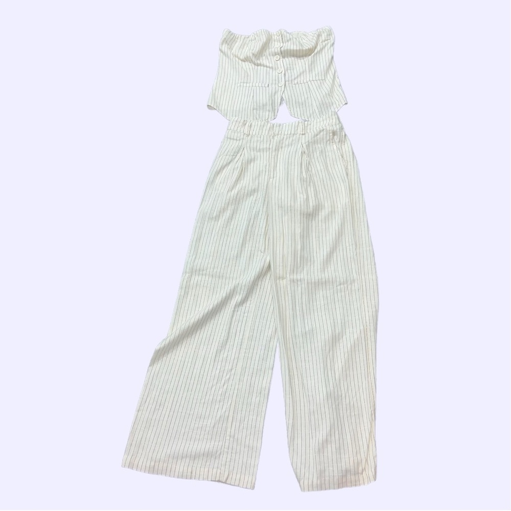Wild Fable 2-Piece Cream Striped Wide-Leg Pants (S) & Top (M) Linen Blend - Picture 2 of 11